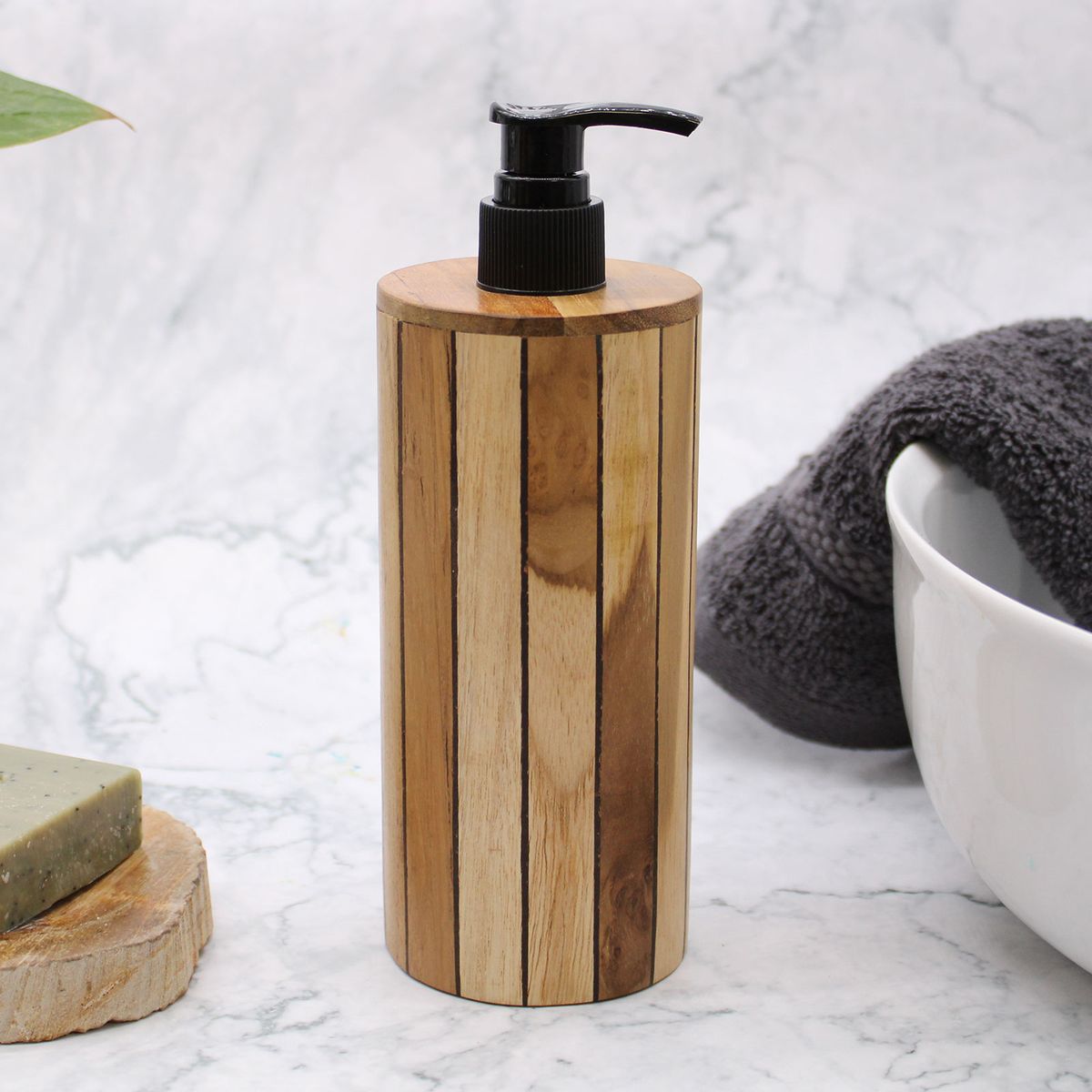 Natural Teakwood Soap Dispenser – Round