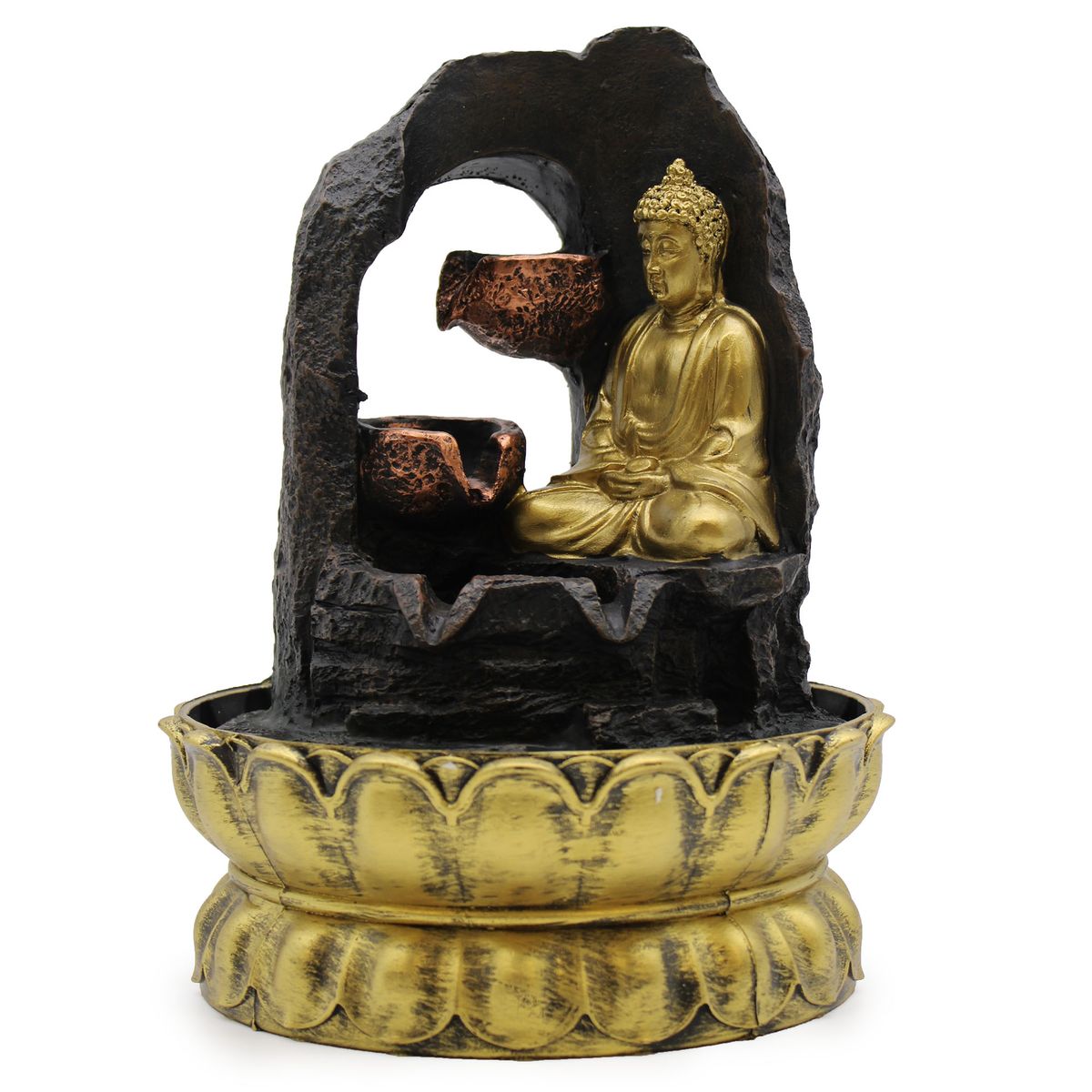Tabletop Water Feature – Golden Meditating Buddha, 30cm