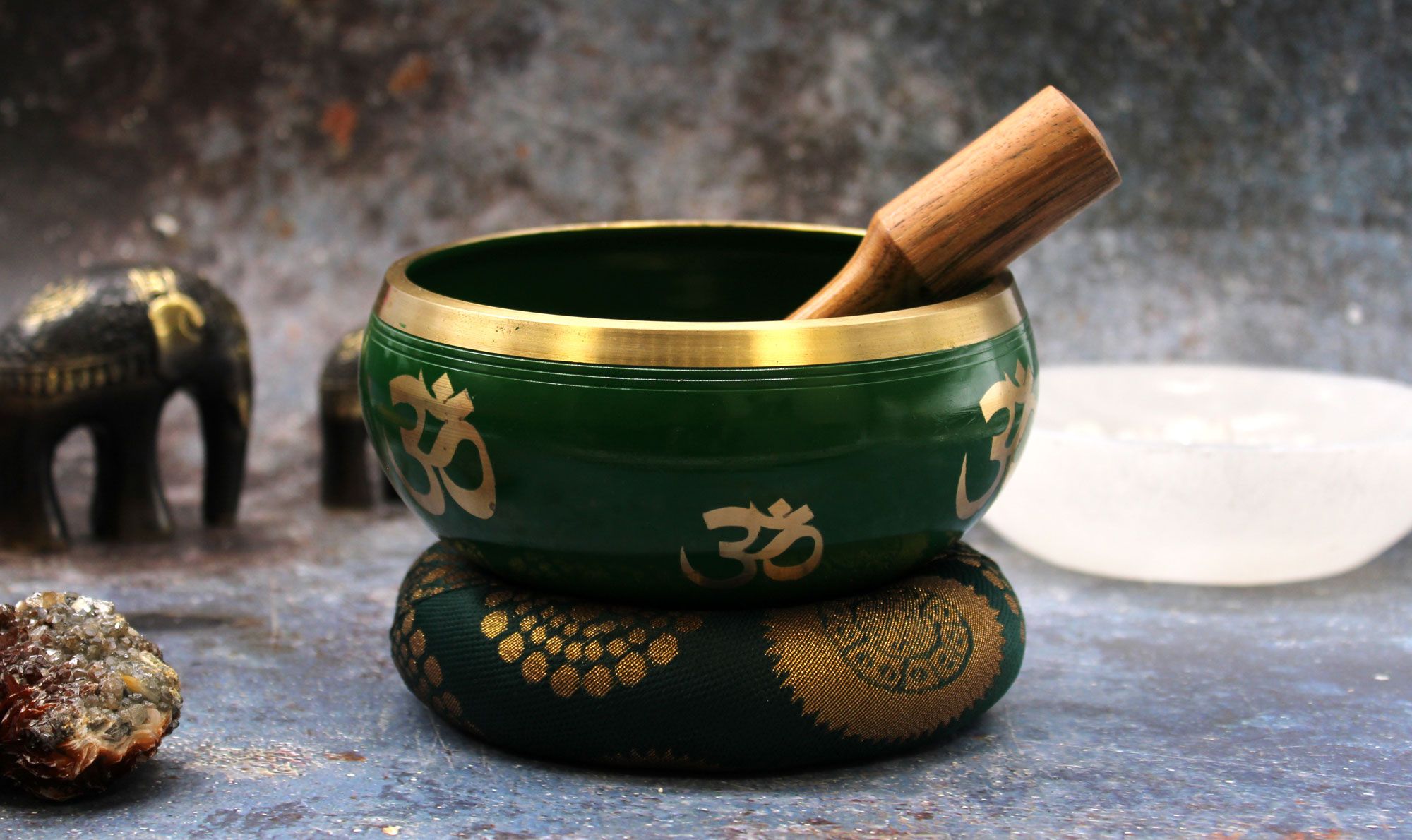 Tree of Life Singing Bowl Set – Green, 14cm