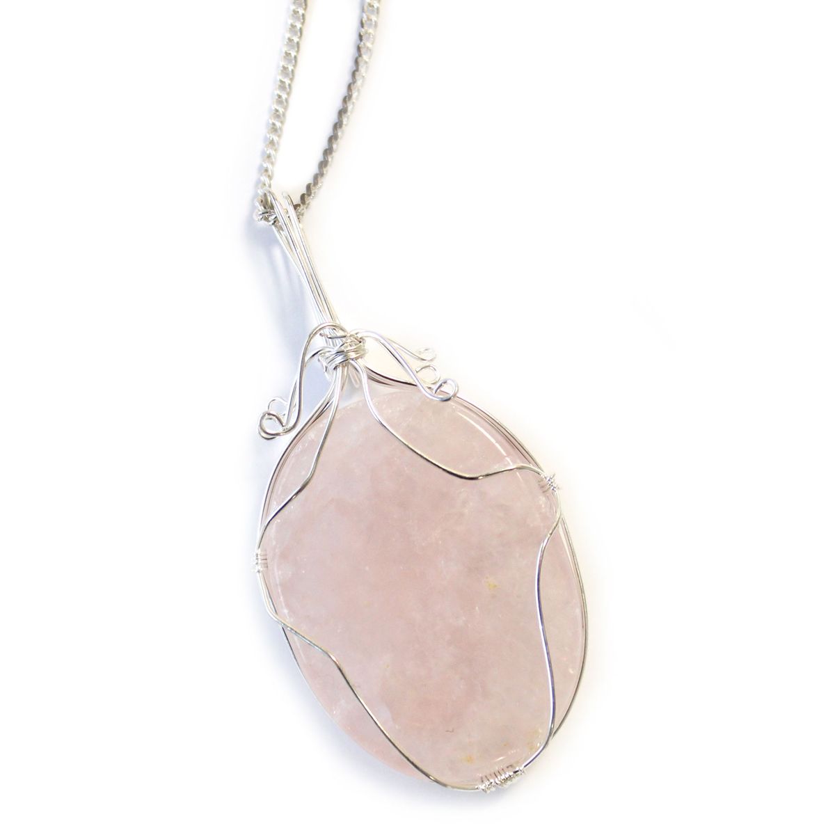 Swirl Wrapped Gemstone Necklace – Rose Quartz
