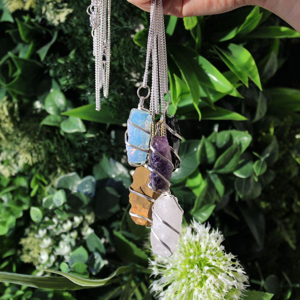 Cascade Wire Wrapped Gemstone Necklace – Rough Tiger Eye