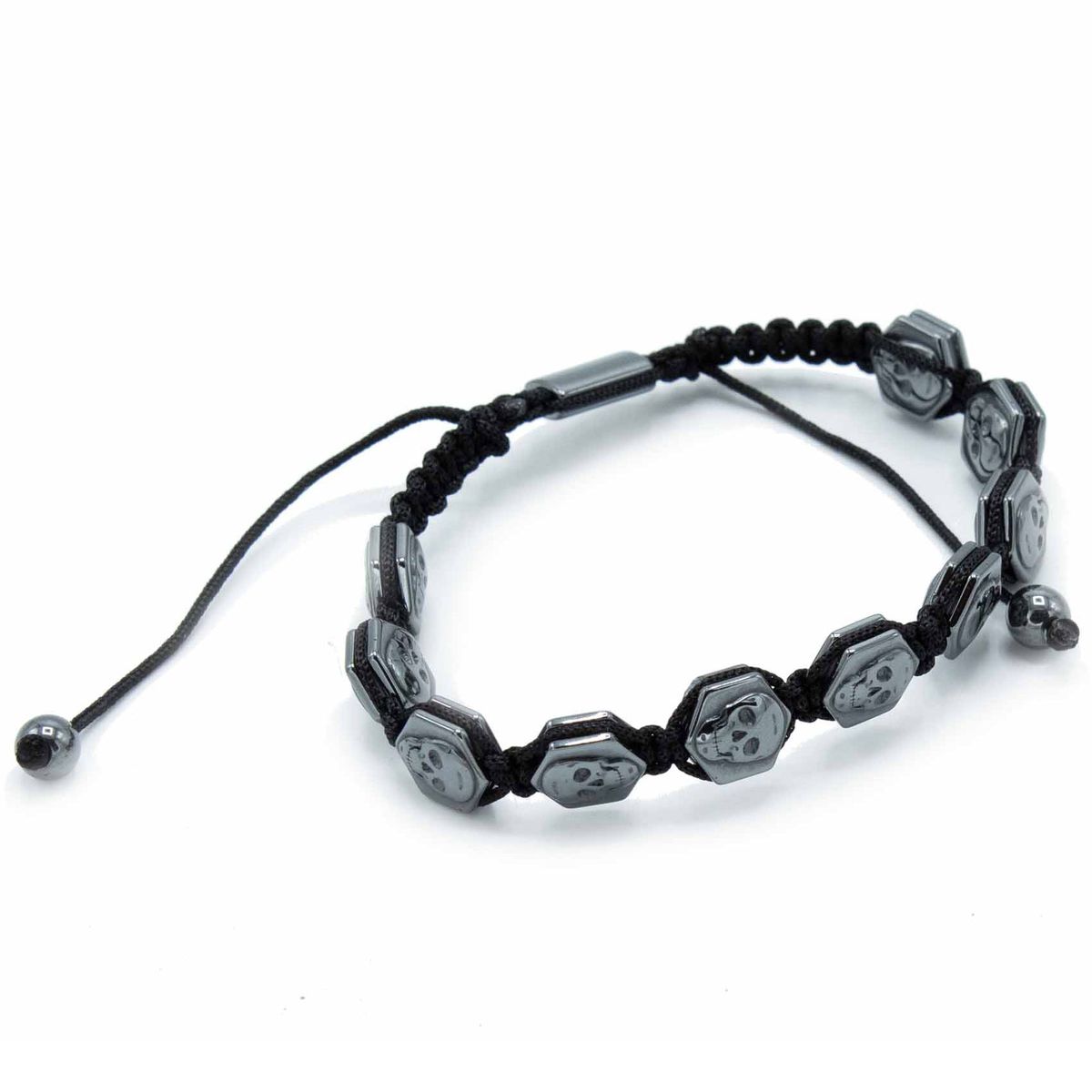 Magnetic Hematite Shamballa Bracelet – Hexagon Skulls