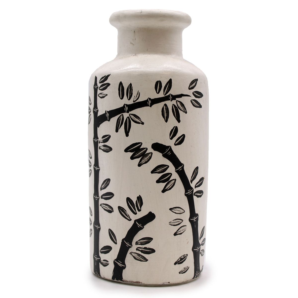 Bamboo Motif Terracotta Vase – Straight, Natural
