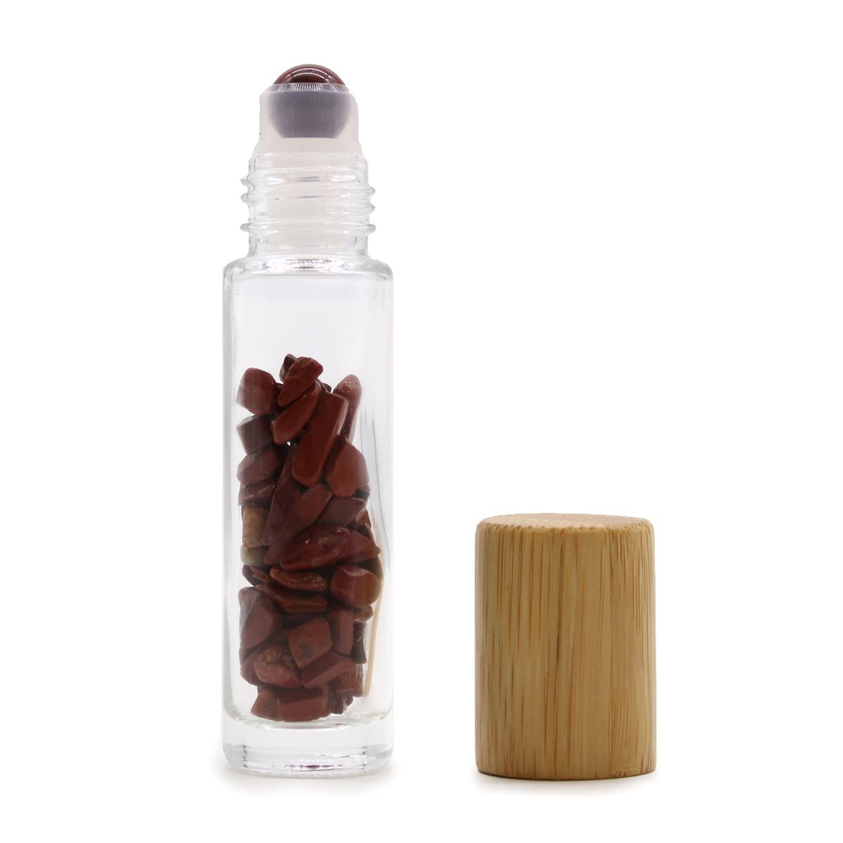 Gemstone Essential Oil Roller Bottle – Red Jasper, Wooden Cap