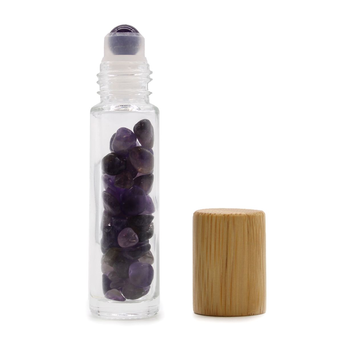 Gemstone Essential Oil Roller Bottle – Amethyst, Wooden Cap