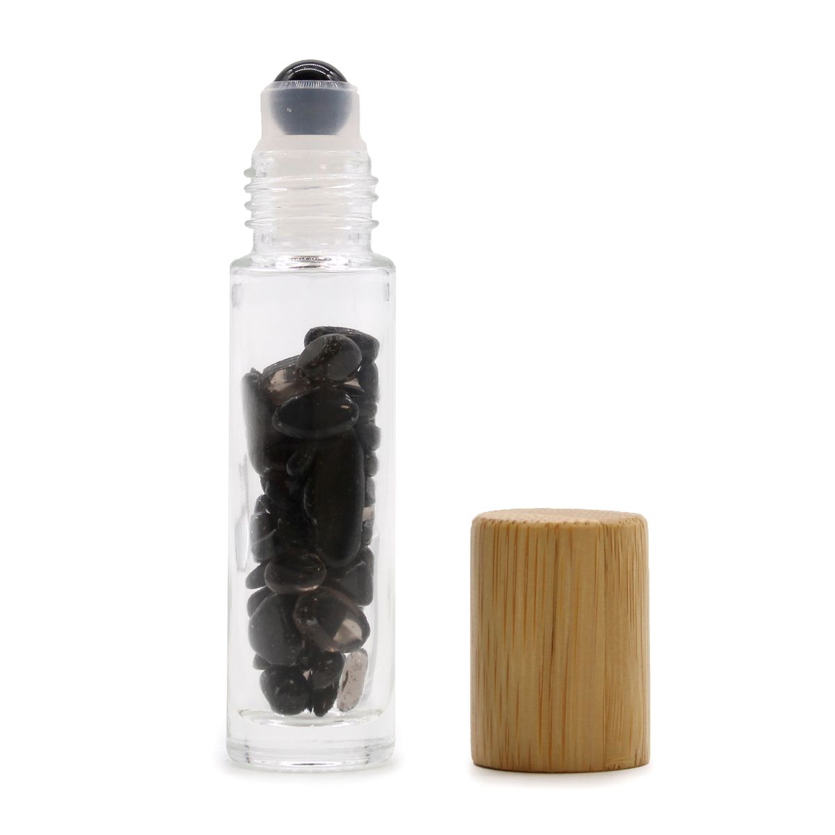 Gemstone Essential Oil Roller Bottle – Black Tourmaline, Wooden Cap