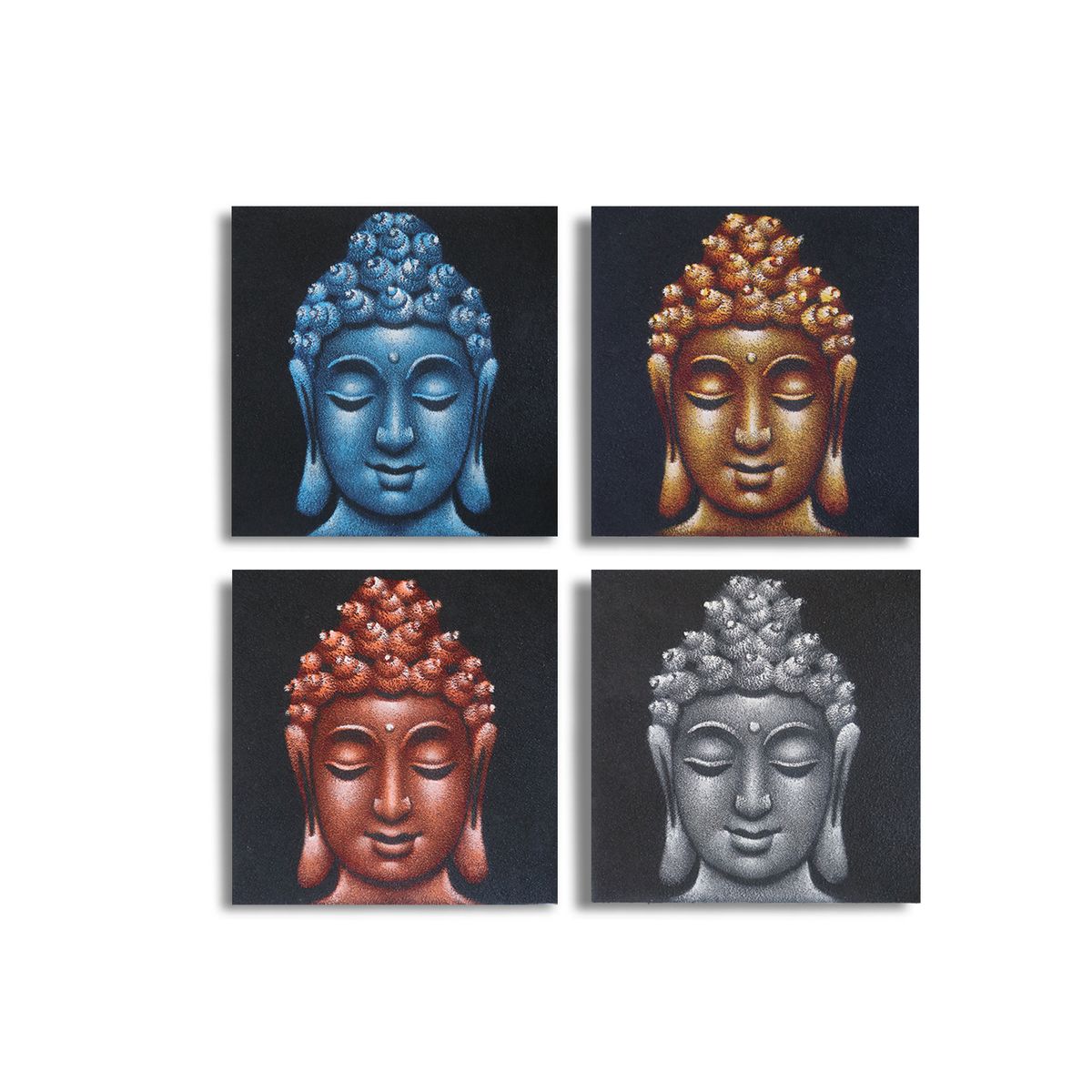Buddha Heads Sand Detail Canvas Art – Set of 4, 30x30cm