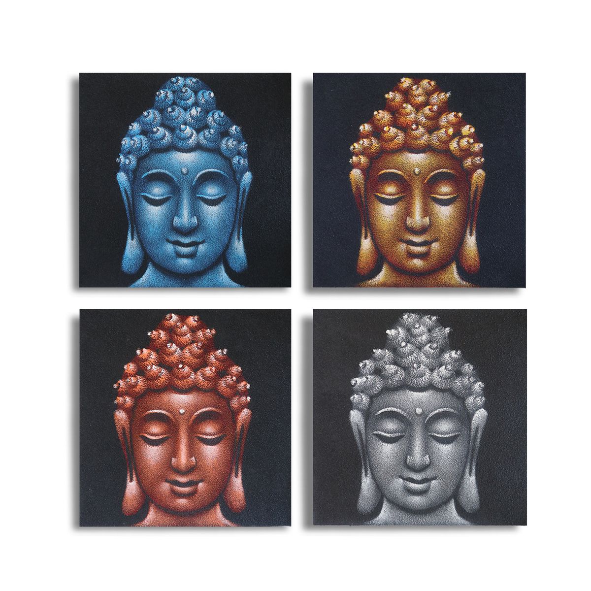 Buddha Heads Sand Detail Canvas Art – Set of 4, 40x40cm