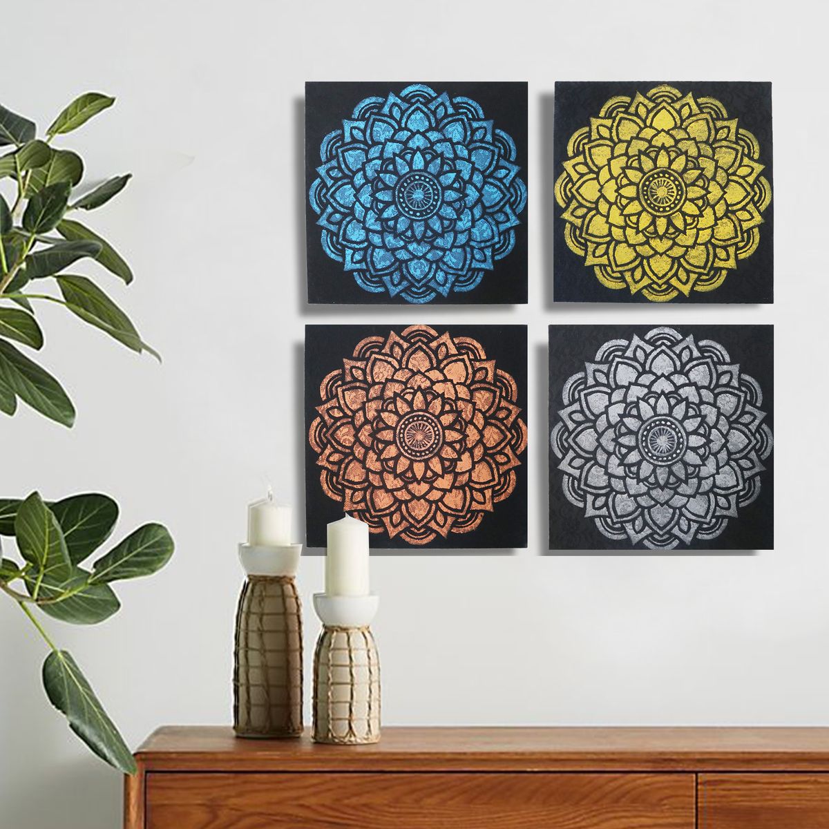 Mandala Brocade Detail Canvas Art – Set of 4, 30x30cm