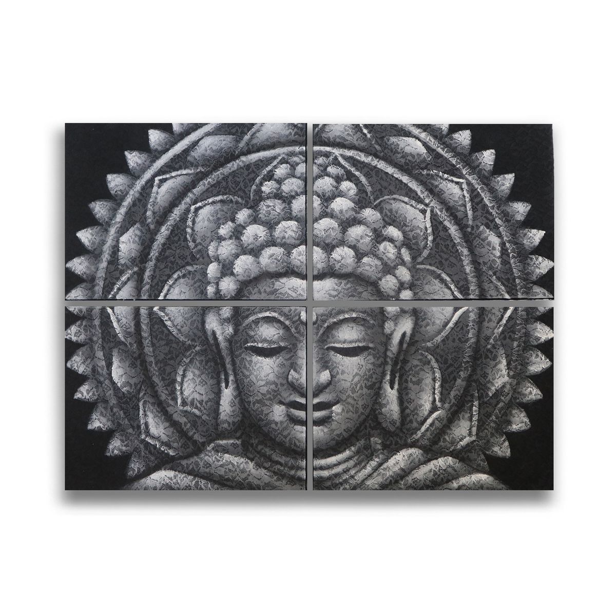 Grey Buddha Mandala Brocade Canvas Art – Set of 4, 30x40cm