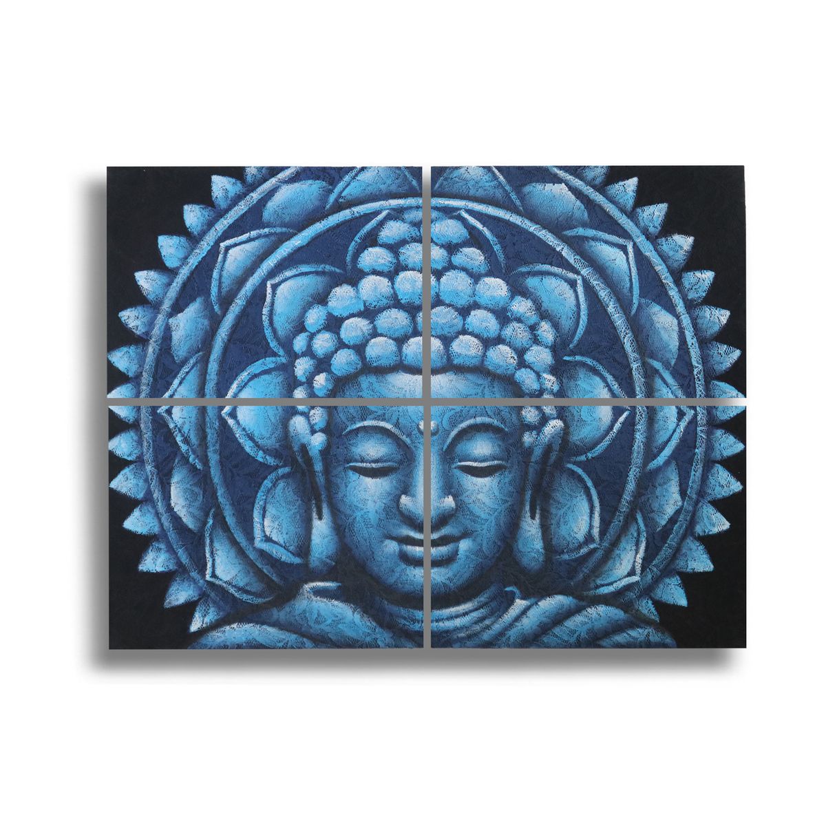 Blue Buddha Mandala Brocade Canvas Art – Set of 4, 30x40cm