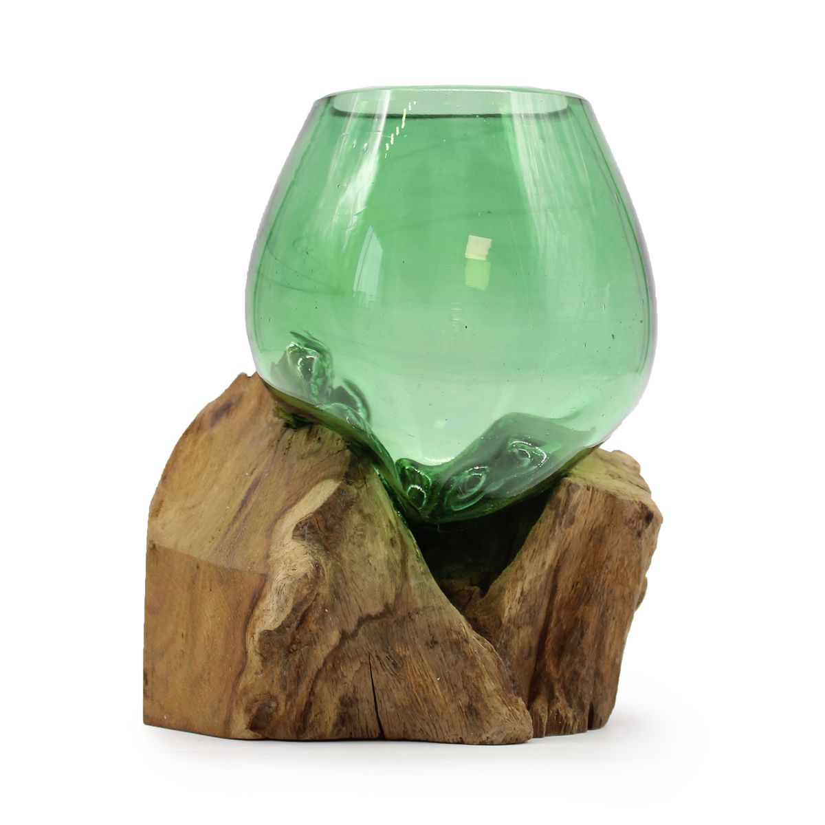 Recycled Beer Bottle Glass Bowl on Wood – Small