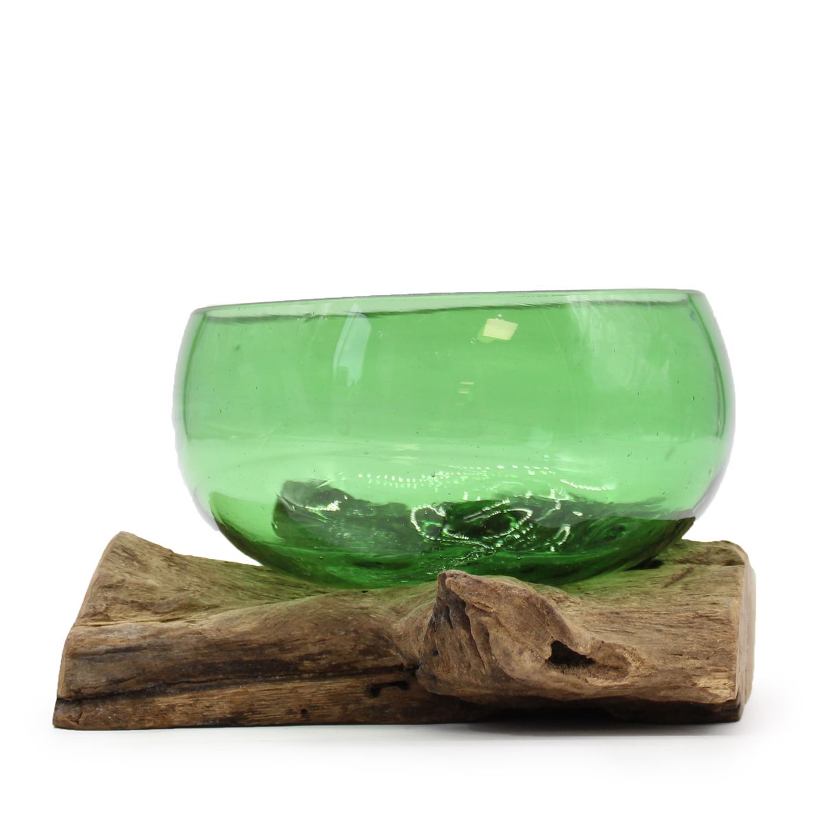 Recycled Beer Bottle Glass Wide Bowl on Wood
