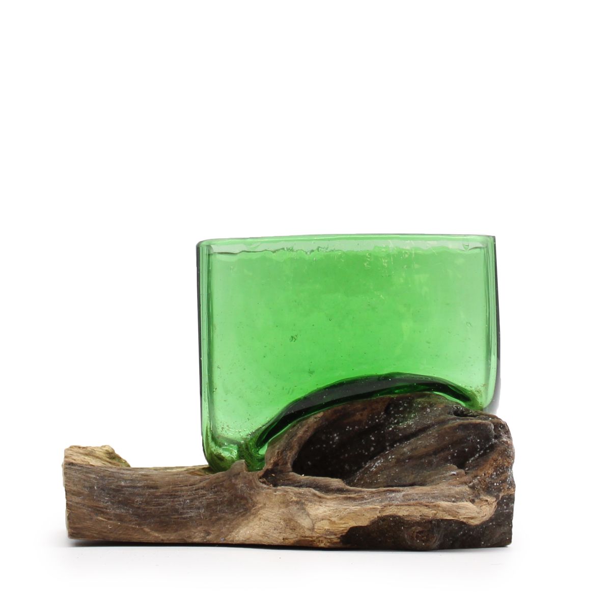 Recycled Beer Bottle Glass Square Bowl on Wood