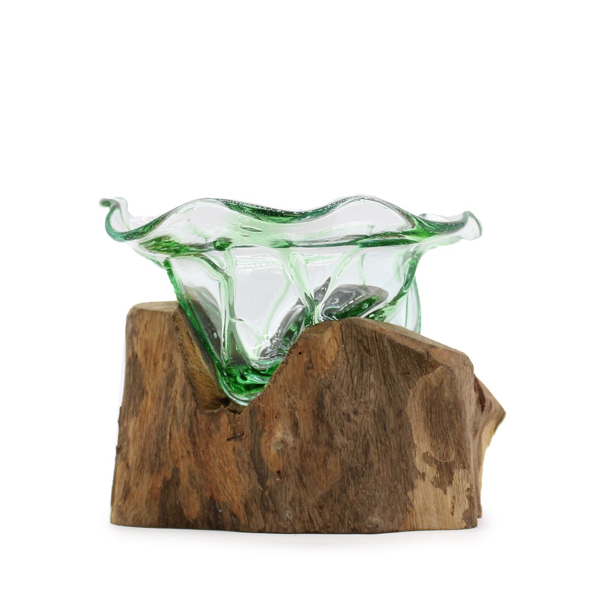 Recycled Beer Bottle Glass Fancy Sweet Bowl on Wood – Large