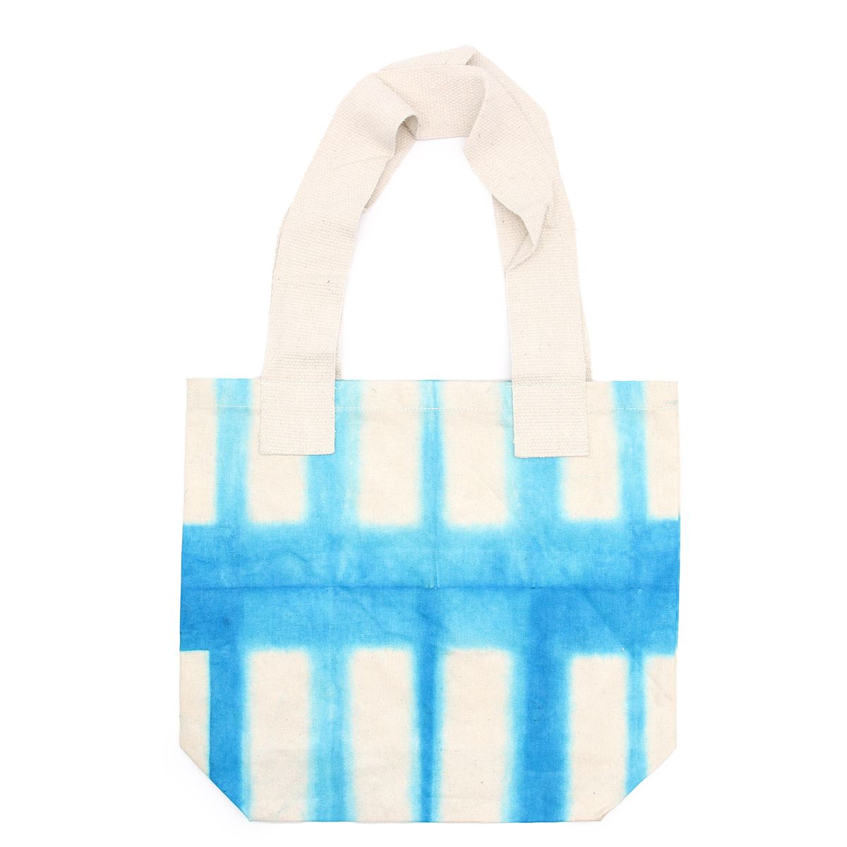 Tie-Dye Cotton Bag – Sky Blue Blocks, Natural Handle