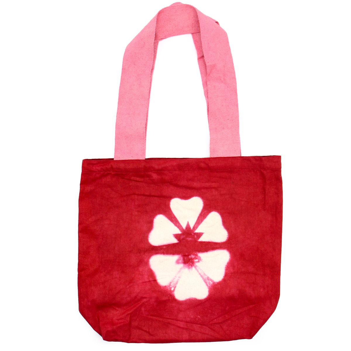 Tie-Dye Cotton Bag – Maroon Flower, Pink Handle