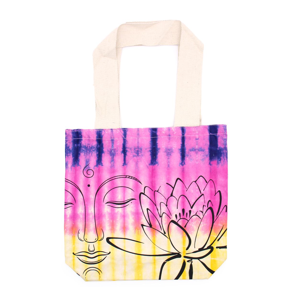 Tie-Dye Cotton Bag – Lotus Buddha, Multi, Natural Handle, 38x42x12cm