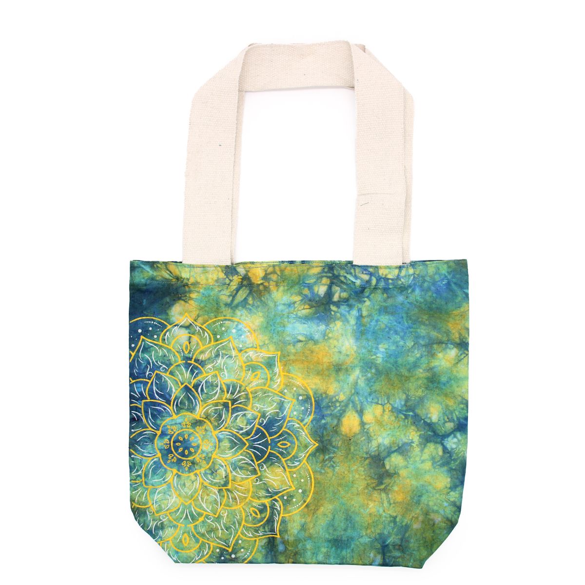 Tie-Dye Cotton Bag – Mandala, Green & Blue