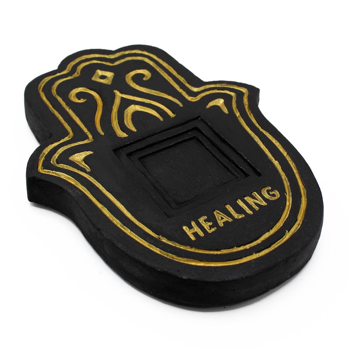 Concrete Incense Plate – Black & Gold Lava Stone Effect