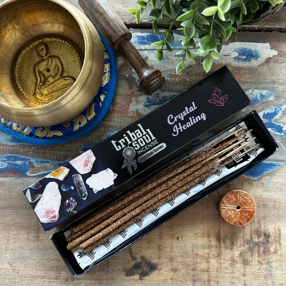 Tribal Soul Crystal Ritual Incense Sticks & Ceramic Holder