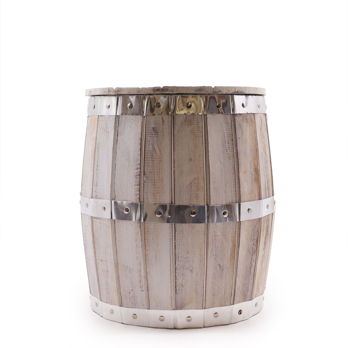 Beer Barrel Stool – Whitewash Wood, 38x32cm