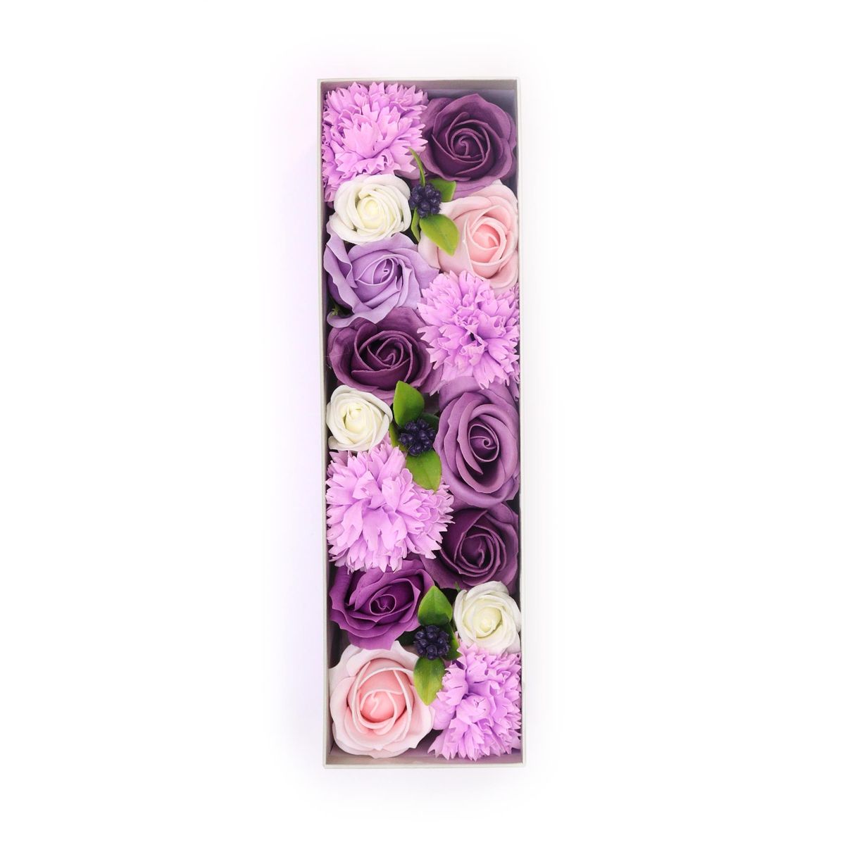 Soap Flowers Long Gift Box – Lavender Rose & Carnation