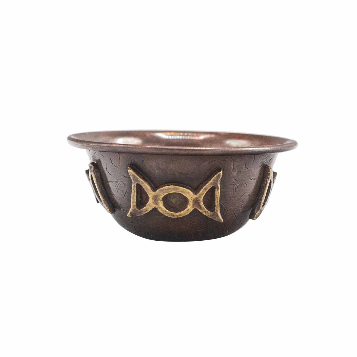 Antique Copper Ritual Bowl with Triple Moon – 8 x 4cm