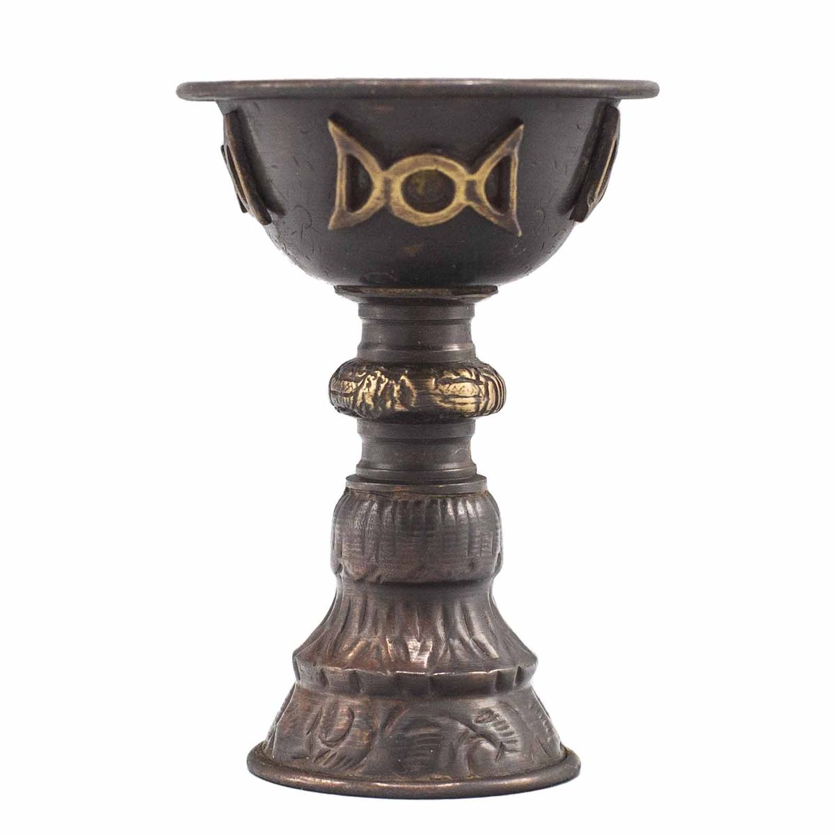 Antique Copper Ritual Goblet with Triple Moon – 8 x 13cm