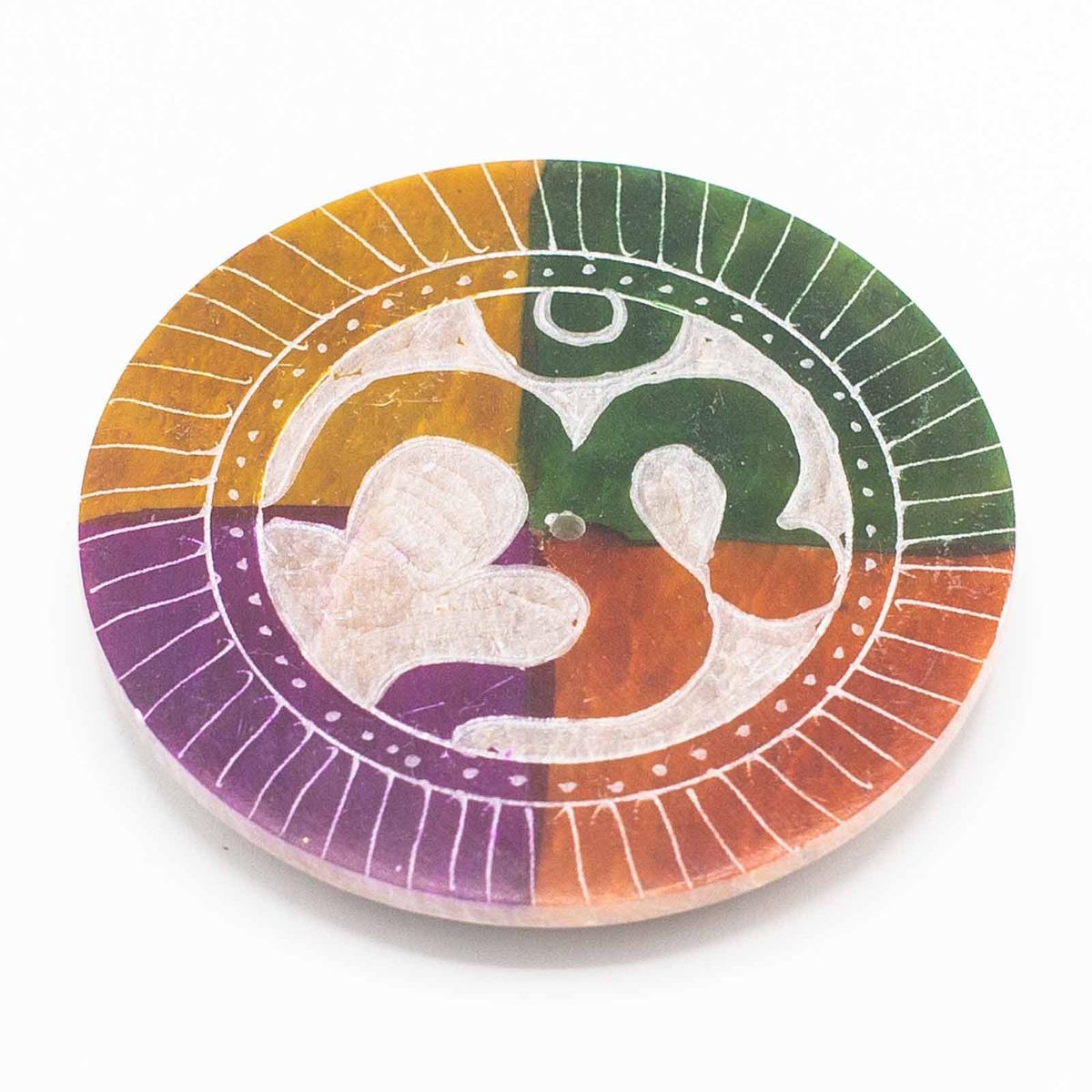 Soapstone Disc Incense Holder – Om, 8cm
