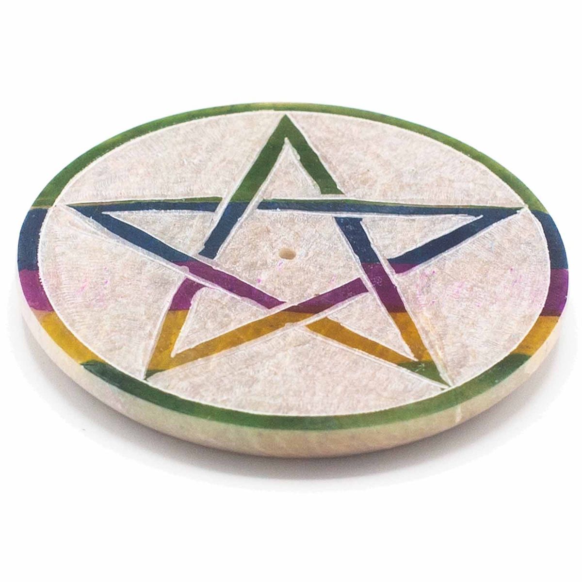 Soapstone Disc Incense Holder – Pentagon, 8cm