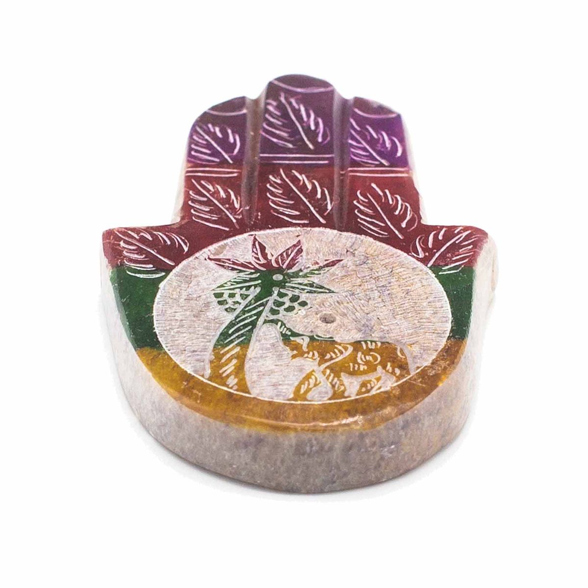 Soapstone Hamsa Incense Holder – Elephant & Palm, 9x6cm