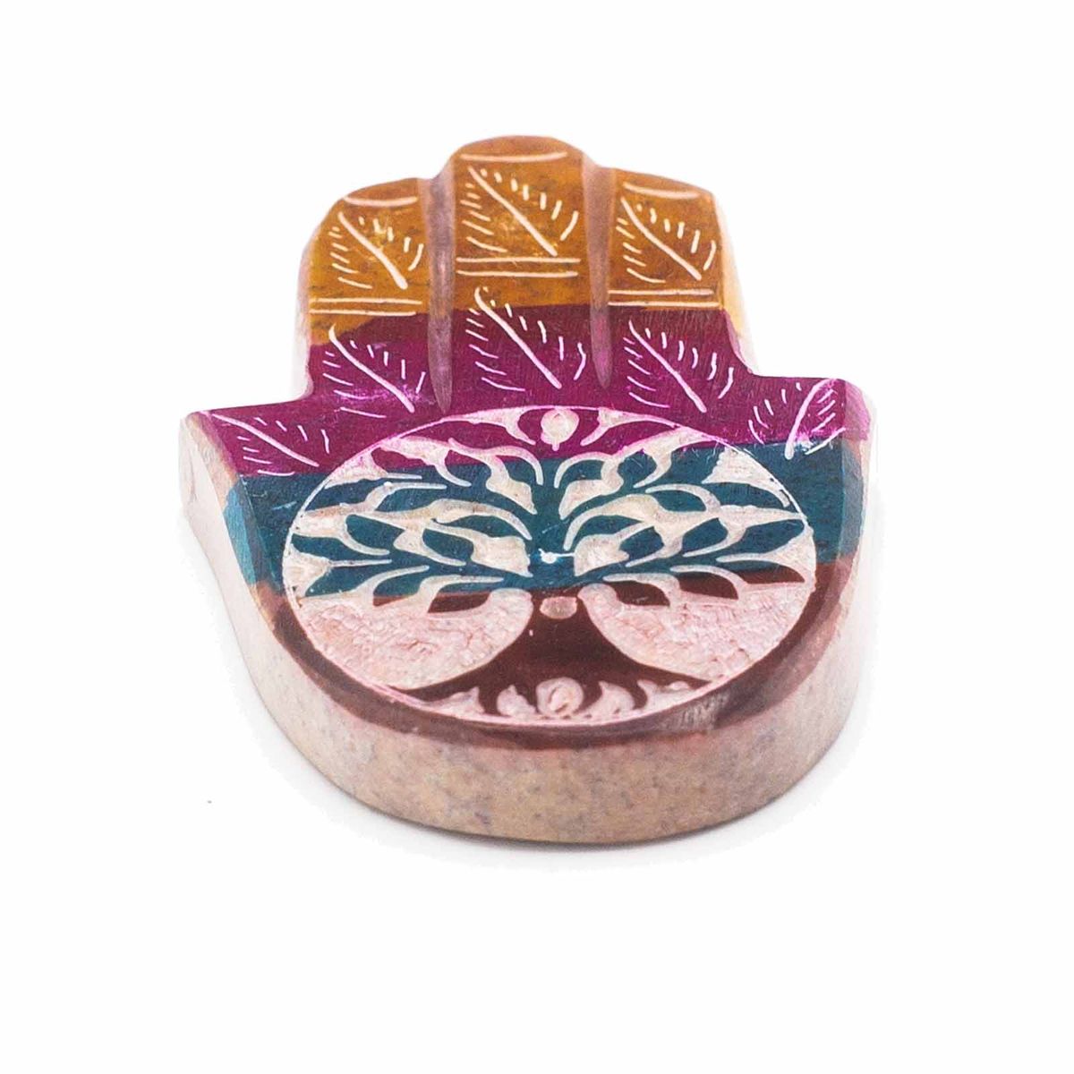 Soapstone Hamsa Incense Holder – Tree of Life, 9x6cm