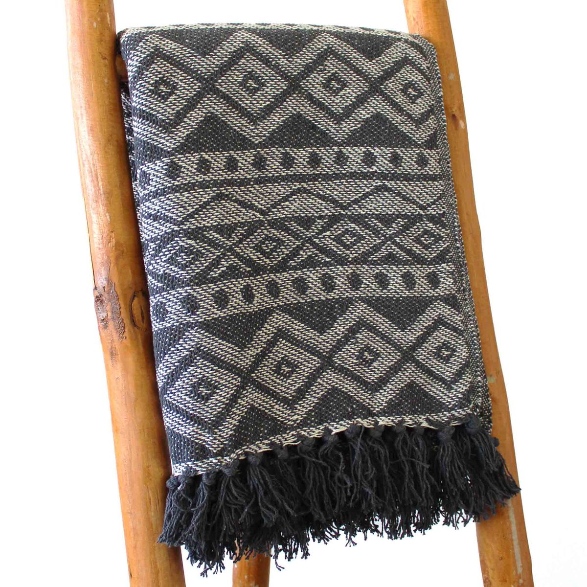 Boho Comfort Cotton Throw – Grey Geometric