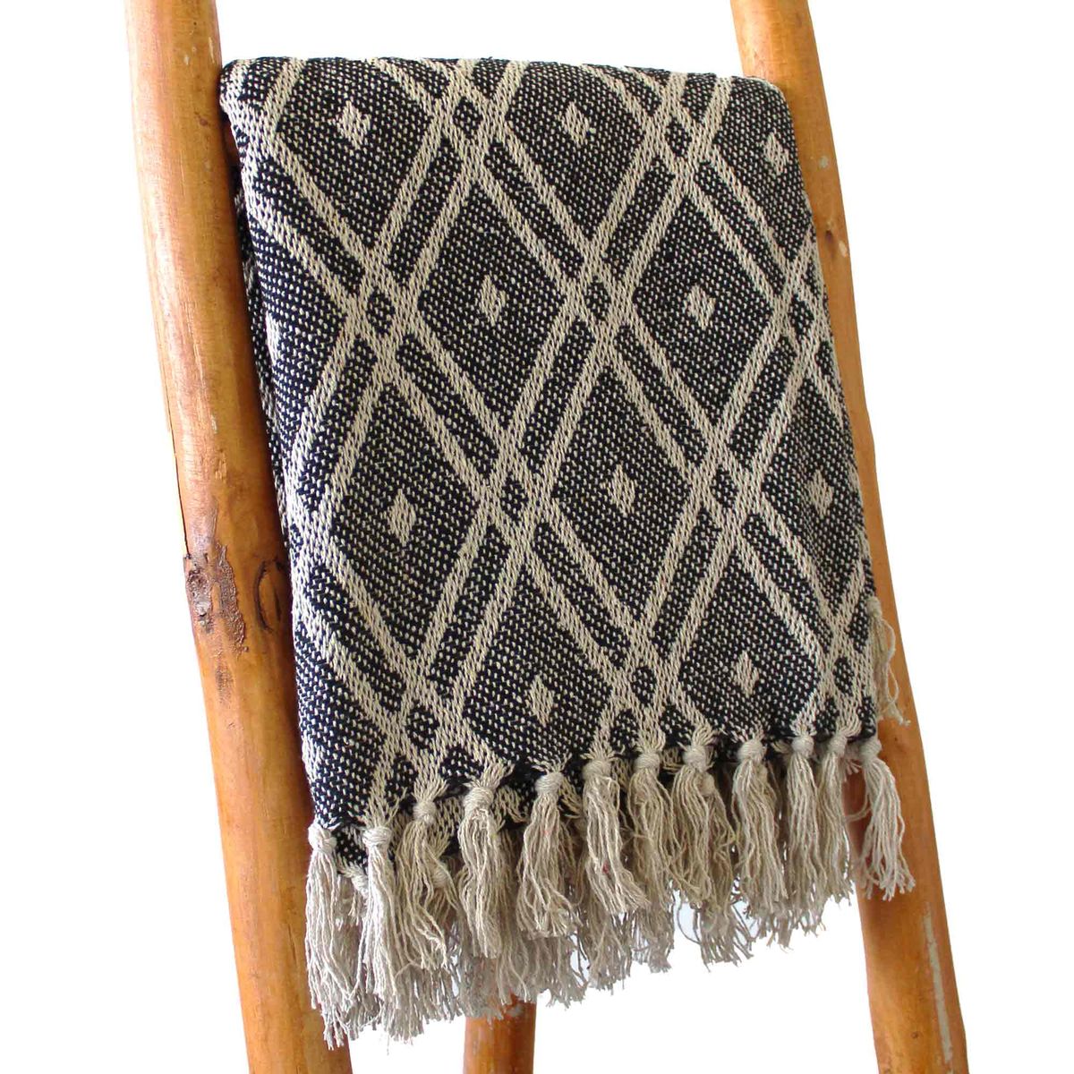 Boho Comfort Cotton Throw – Black & Beige Regency