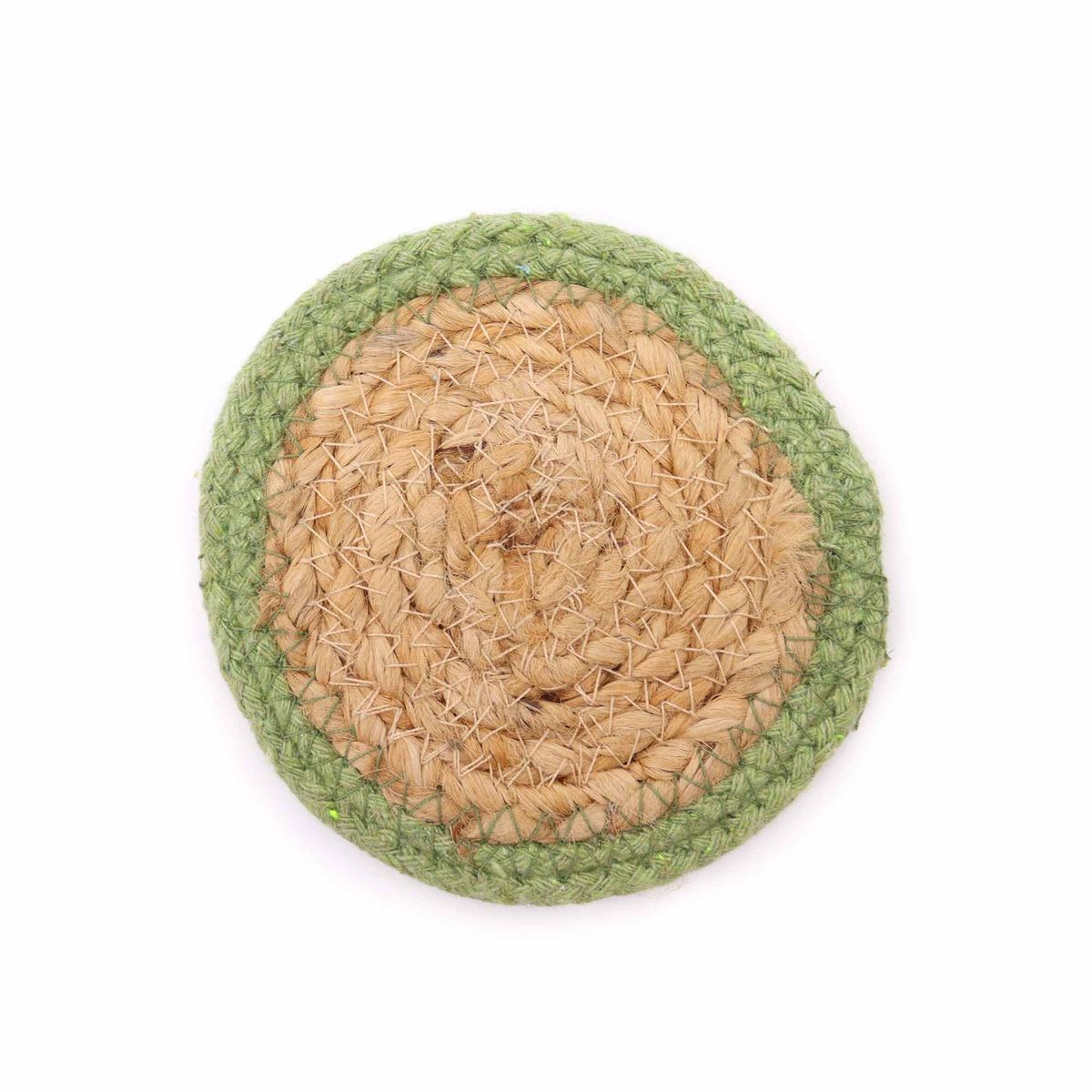 Jute & Cotton Coasters – Olive Border, 10cm, Set of 4