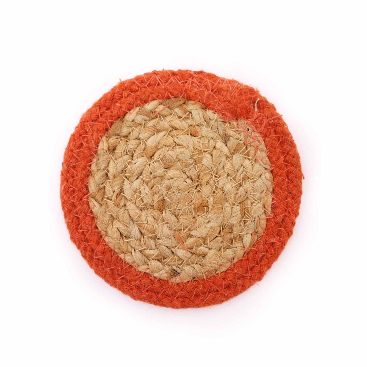 Jute & Cotton Coasters – Clay Border, 10cm, Set of 4
