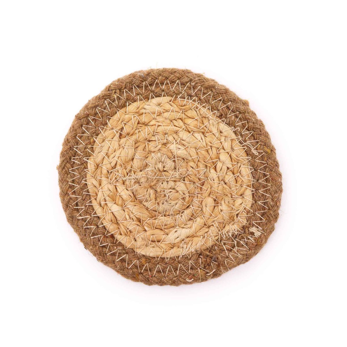 Jute & Cotton Coasters – Natural Border, 10cm, Set of 4