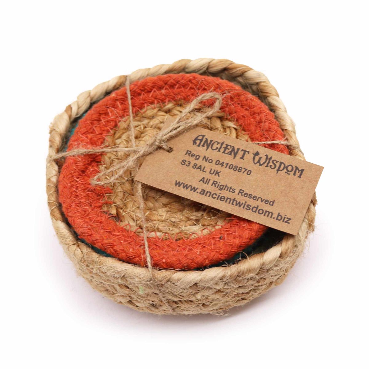 Jute & Cotton Coasters in Basket – Mixed Colours, Set of 6