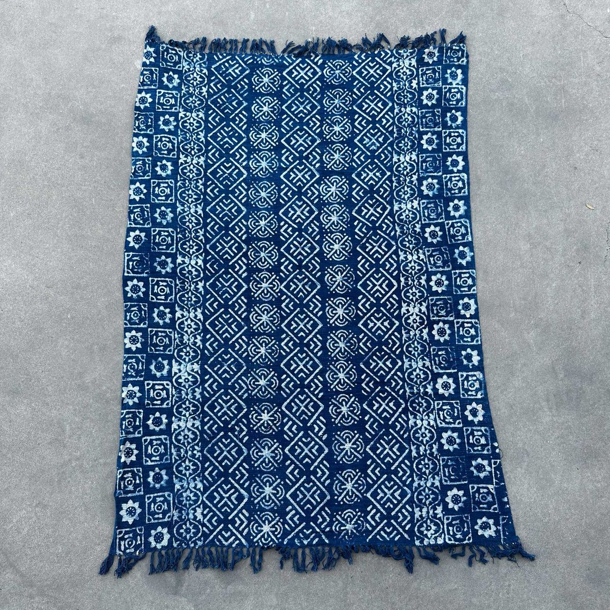 Handmade Indigo Cotton Throw – Desi Stripes, 170 x 120cm