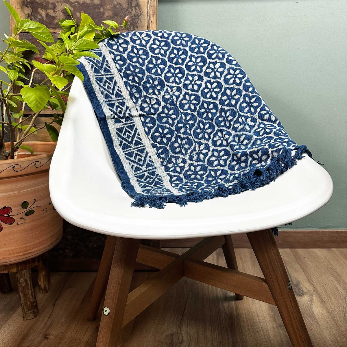 Handmade Indigo Cotton Runner – Madjid Tiles, 170 x 60cm