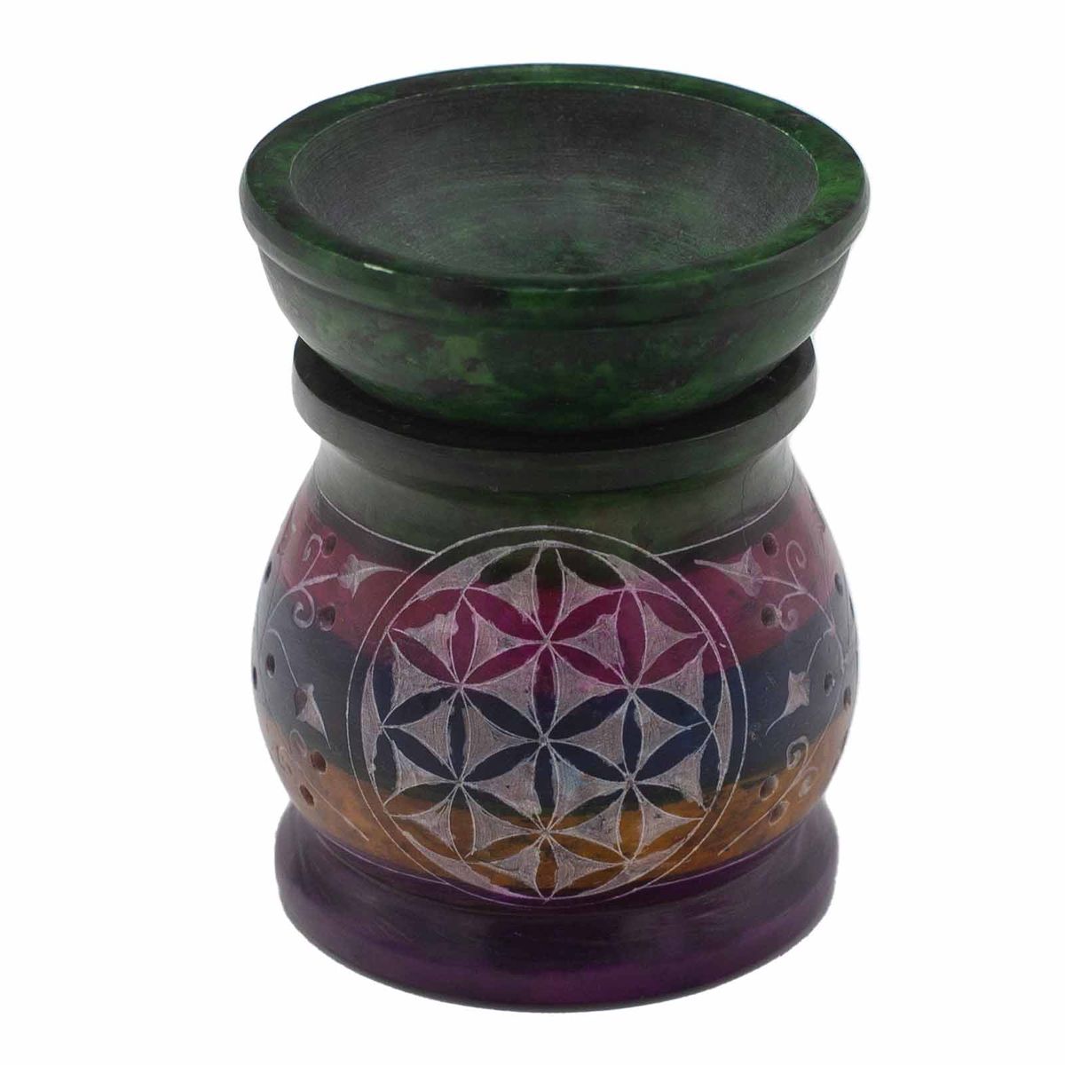 Flower of Life Soapstone Oil Burner – Five Colours, 10cm