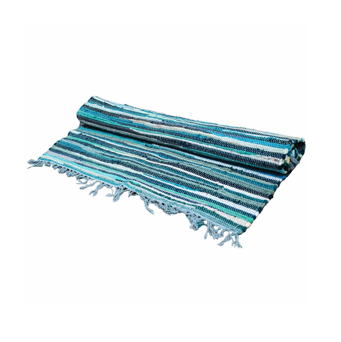 Small Rag Rug – Aqua Blues, 50x90cm