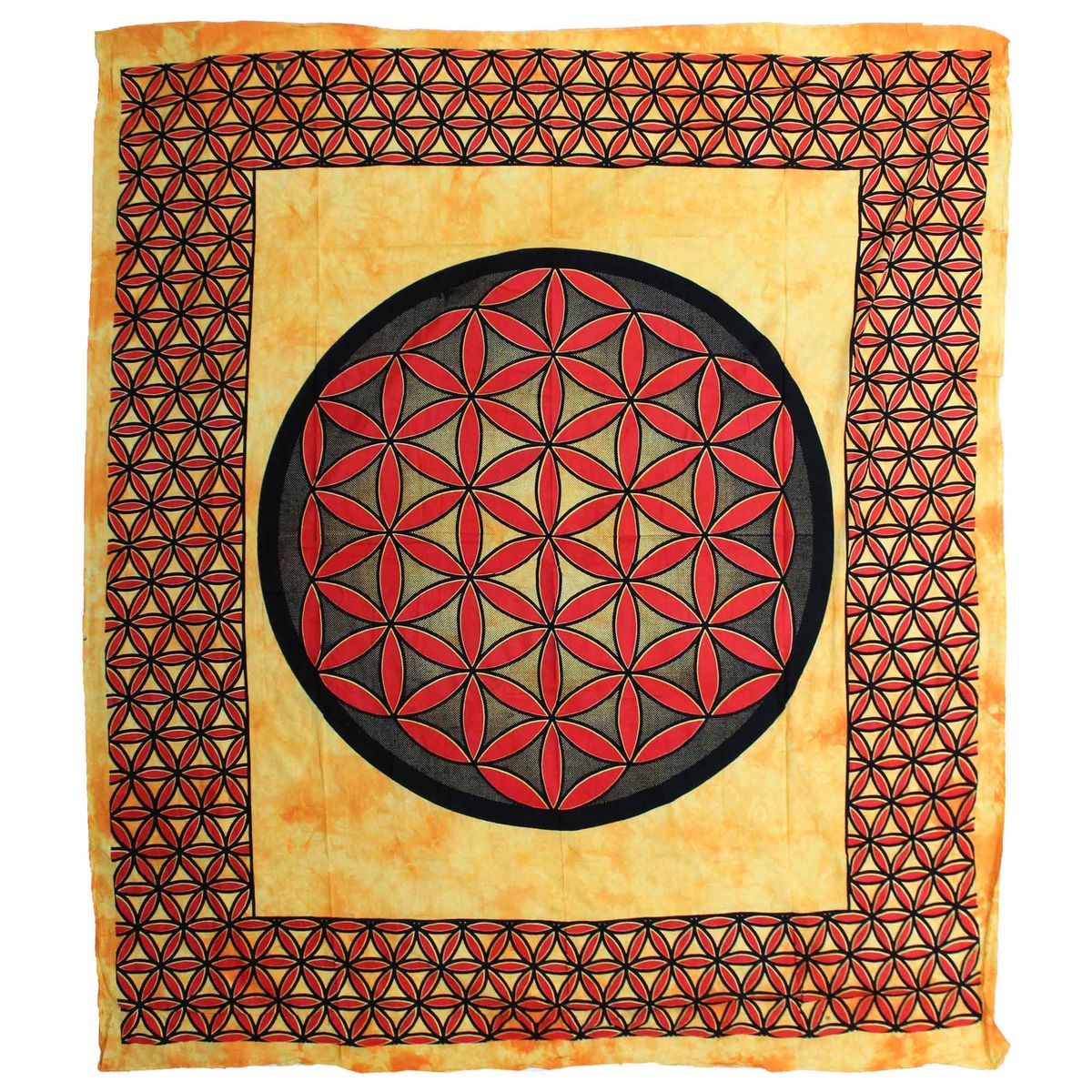 Double Cotton Bedspread & Wall Hanging – Flower of Life, Orange