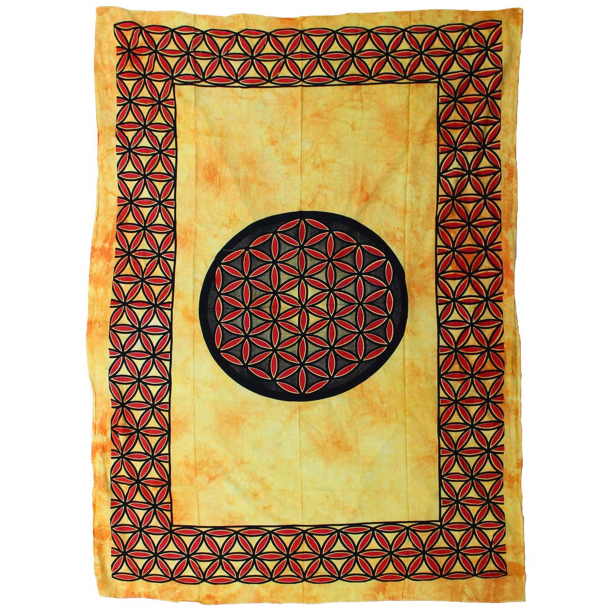 Single Cotton Bedspread & Wall Hanging – Flower of Life, Orange
