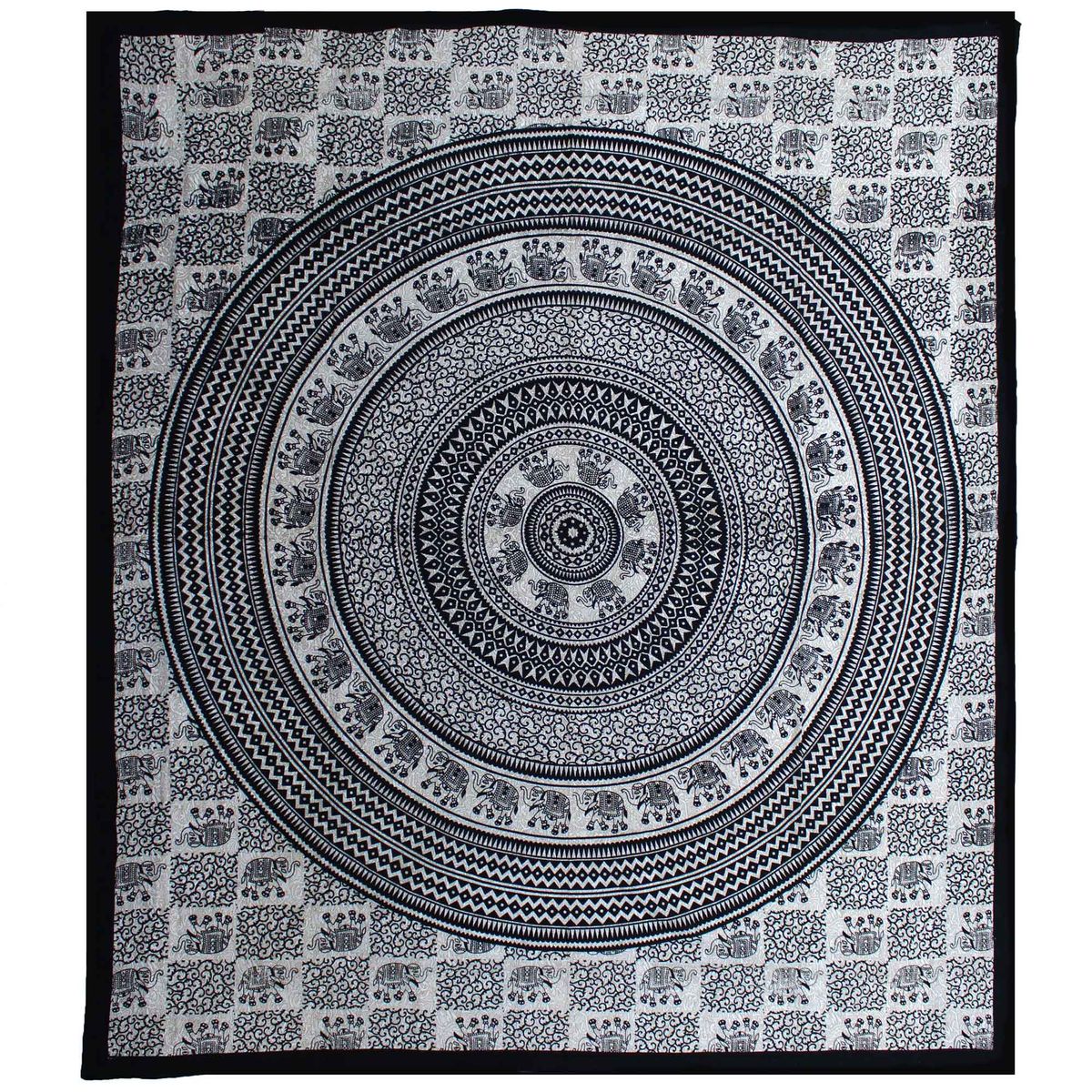 Double Cotton Bedspread & Wall Hanging – Mono Elephant Mandala