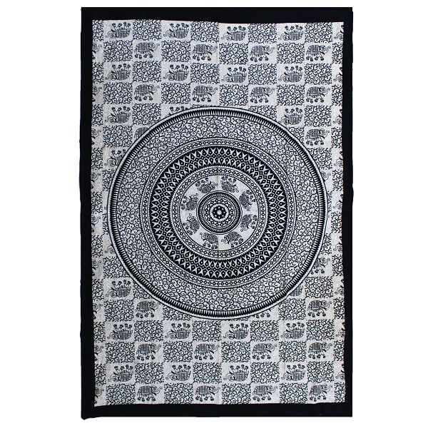 Single Cotton Bedspread & Wall Hanging – Mono Elephant Mandala