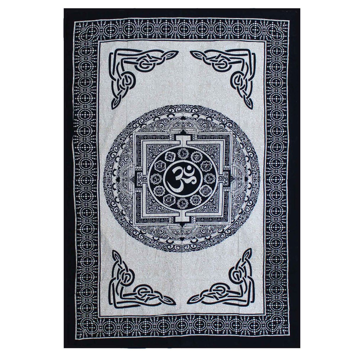 Single Cotton Bedspread & Wall Hanging – Mono OM Mandala