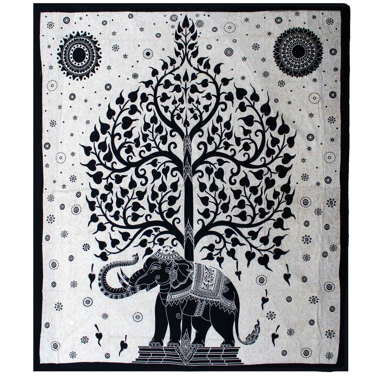 Double Cotton Bedspread & Wall Hanging – Mono Elephant Tree