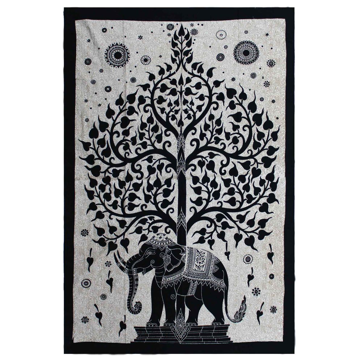 Single Cotton Bedspread & Wall Hanging – Mono Elephant Tree